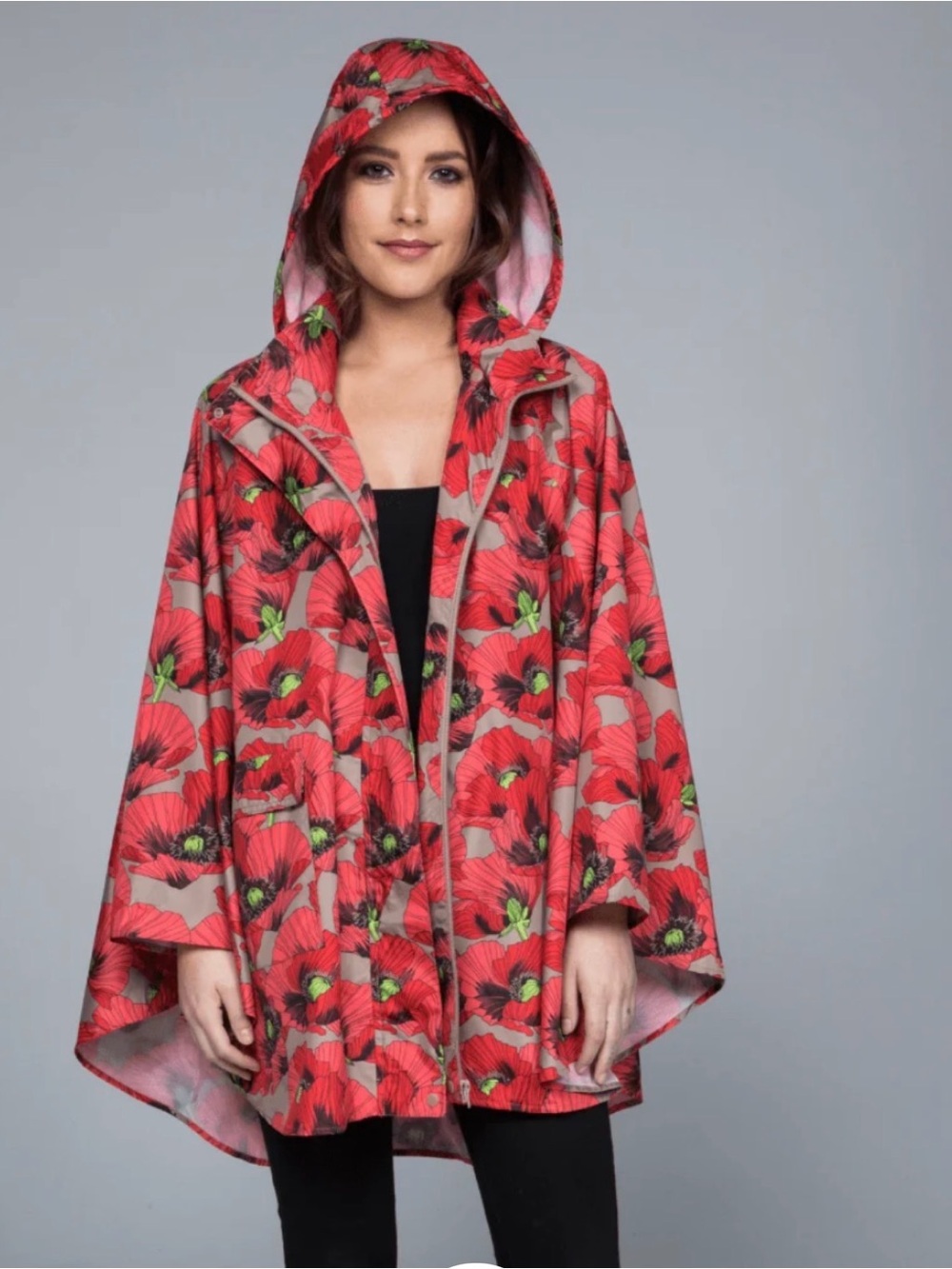 November Rain Poppies Floral Packable Waterproof Rain Poncho Packable One Size